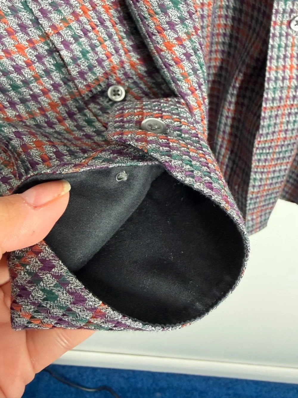Paul Fredrick Houndstooth Plaid Multicolor Shirt 16 Classic Preppy‎ Smart Casual